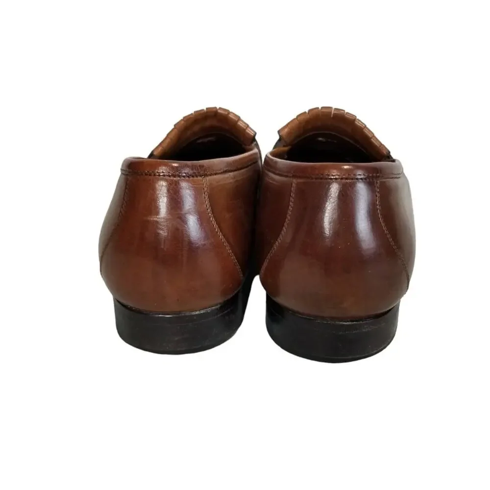 Johnston & Murphy Shoes 9.5 Loafer Double Woven Tassel Dress Mahogany Fringe